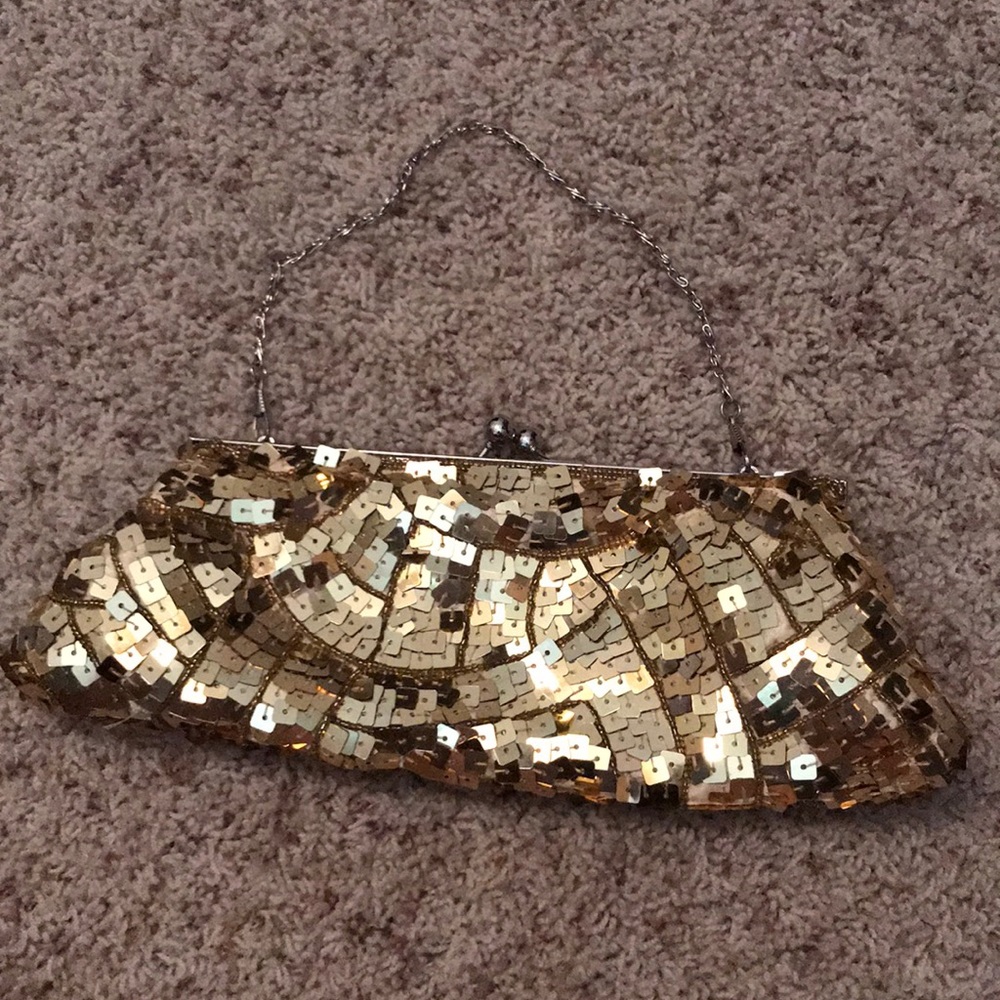 Gold clutch purse with chain